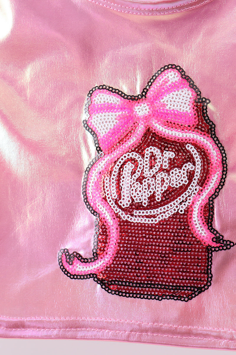 Pepper Pink Sequin Bow Skort Set
