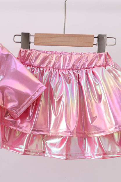 Pepper Pink Sequin Bow Skort Set