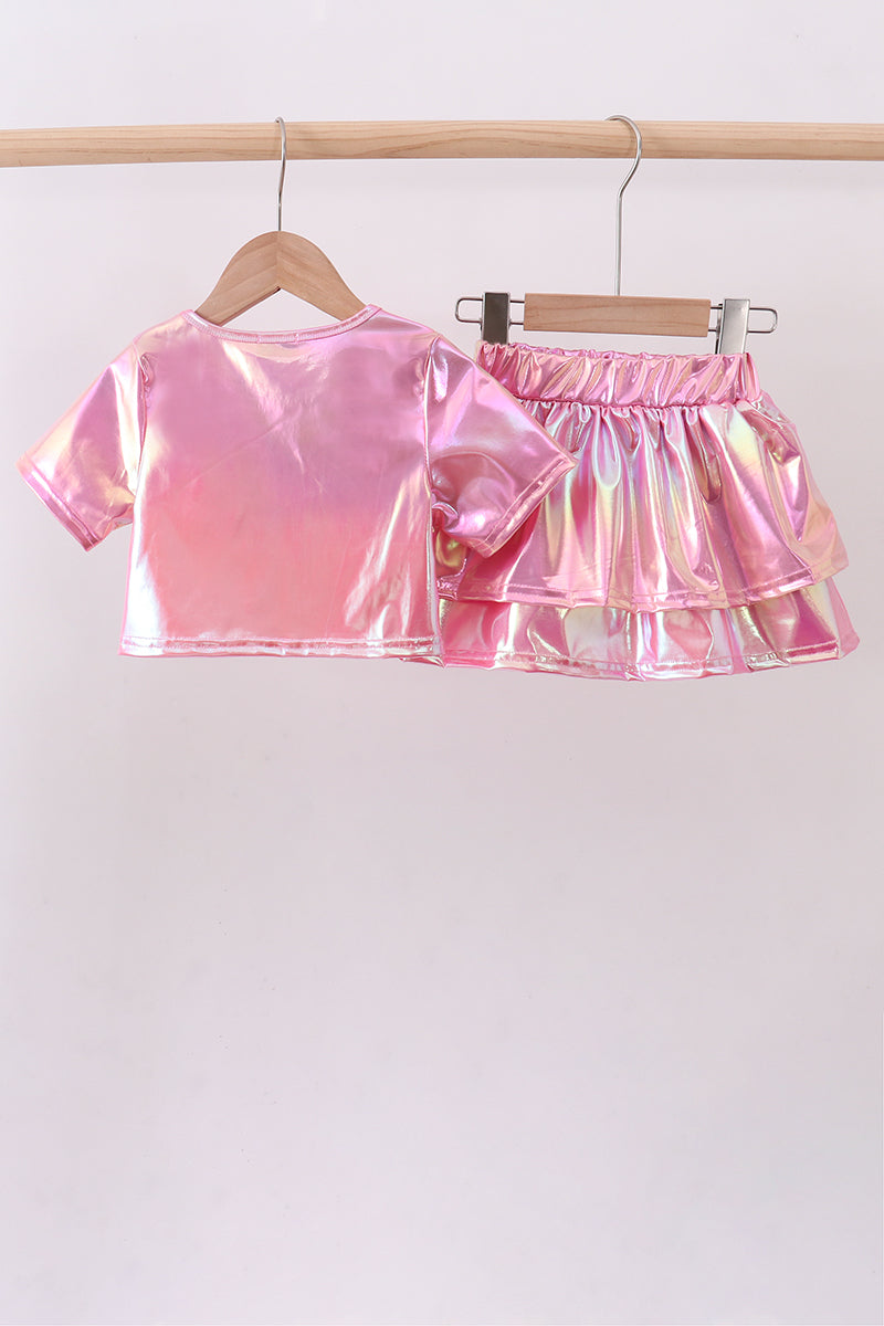 Pepper Pink Sequin Bow Skort Set