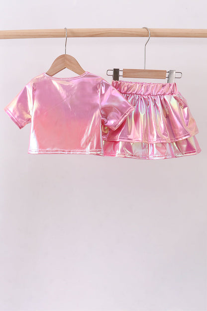 Pepper Pink Sequin Bow Skort Set