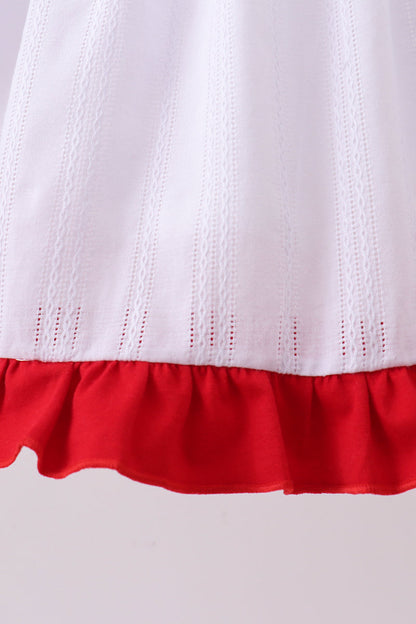 White Smocked Jacquard Ruffle Dress