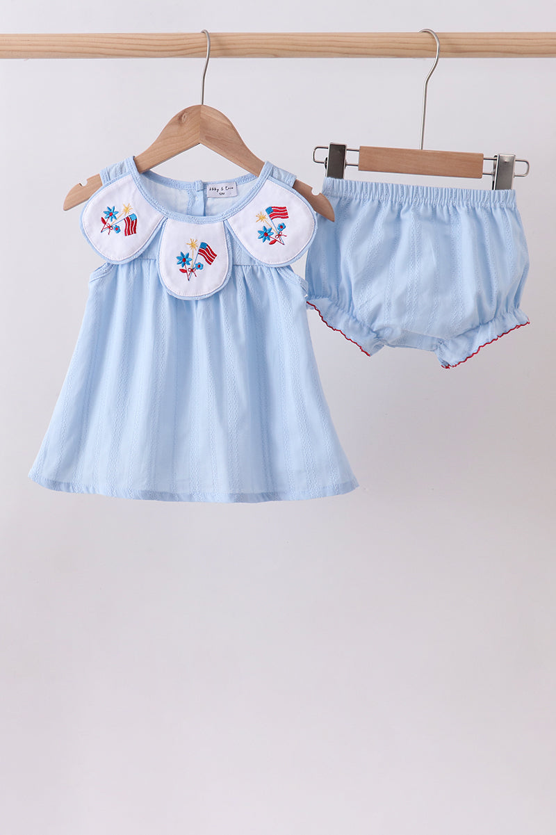 Blue Jacquard Embroidery Bloomer Set