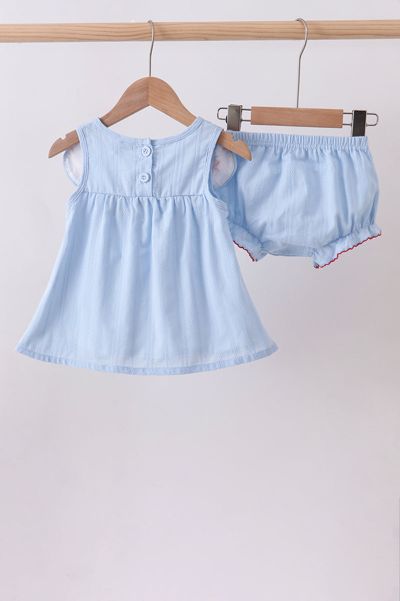 Blue Jacquard Embroidery Bloomer Set