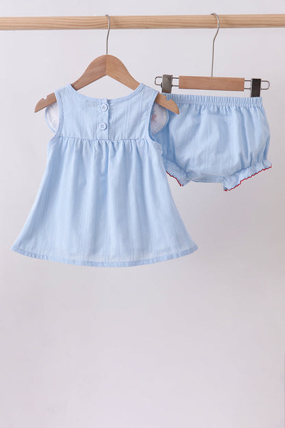 Blue Jacquard Embroidery Bloomer Set