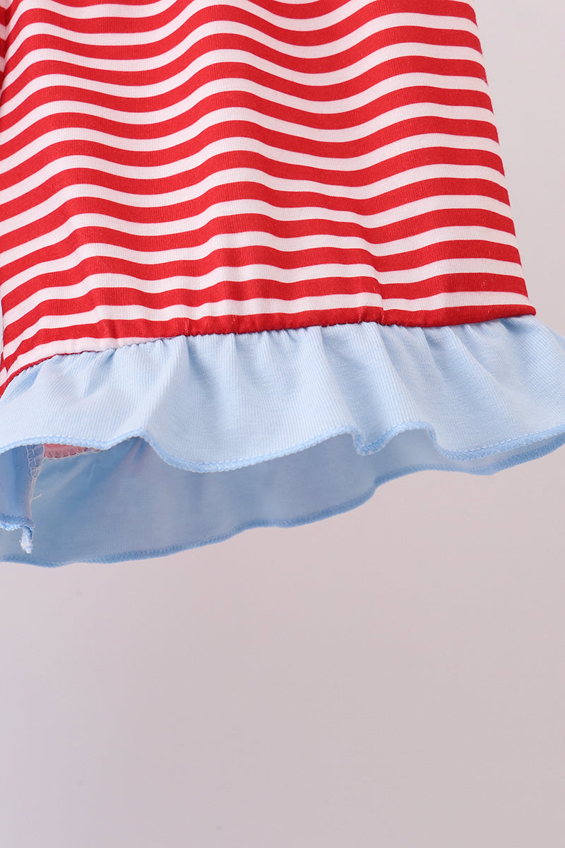 Blue God Bless America Flag French Knot Ruffle Shorts Set