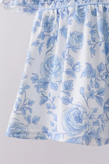 Blue Rose Smocked Bloomer Set