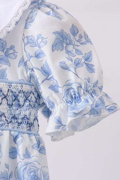 Blue Rose Smocked Bloomer Set