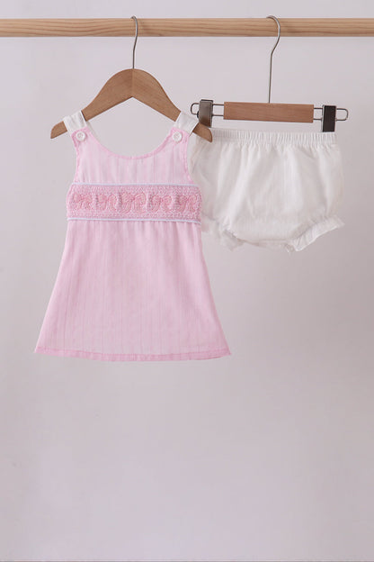 Pink Bow Smocked Bloomer Set
