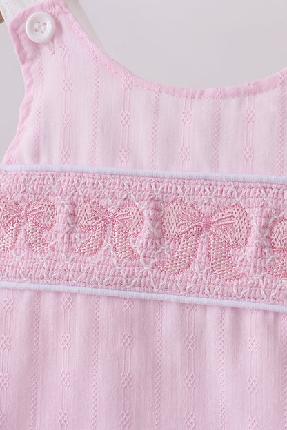 Pink Bow Smocked Bloomer Set