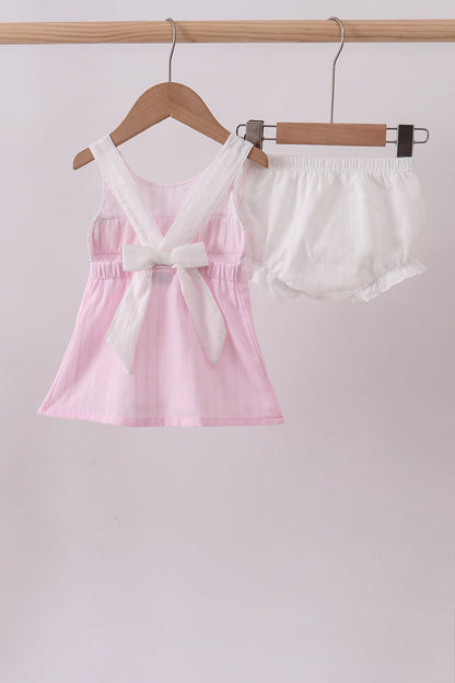 Pink Bow Smocked Bloomer Set
