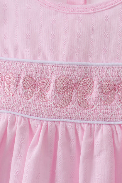 Pink Bow Smocked Ruffle Dress