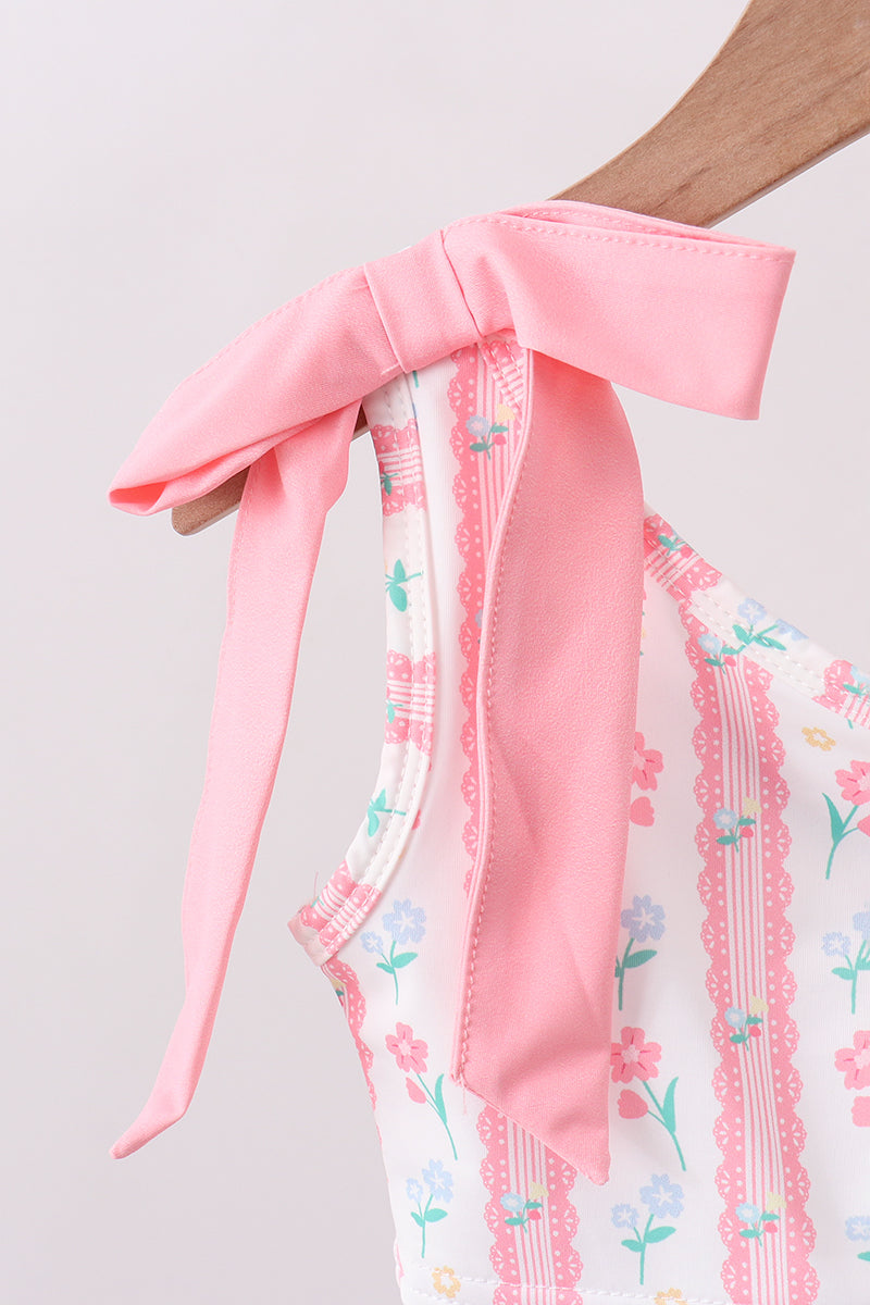 Blush Floral Print Bow 2pc Swimsuit