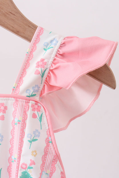 Blush Floral Print Ruffle Bow Swimsuit