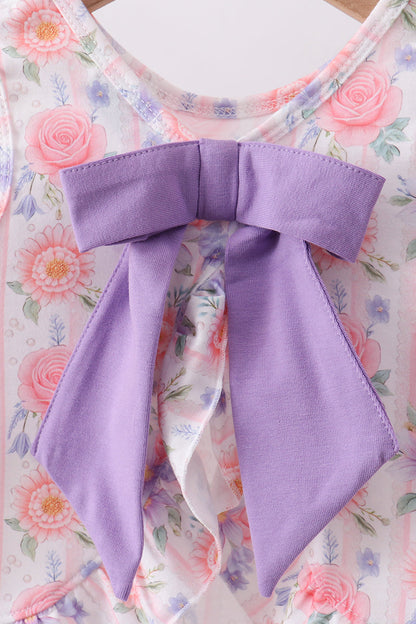 Purple Rose Bow Smocked Ruffle Bloomer Set