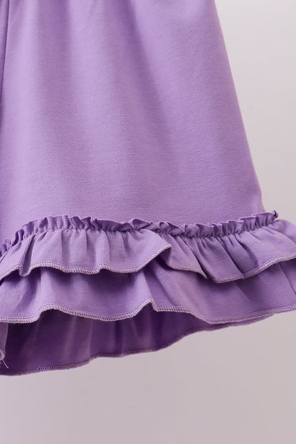 Purple Rose Bow Smocked Ruffle Shorts Set
