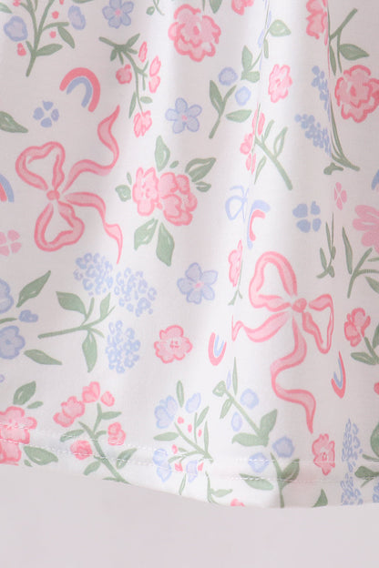 Pink Floral Bow Smocked Ruffle Dress
