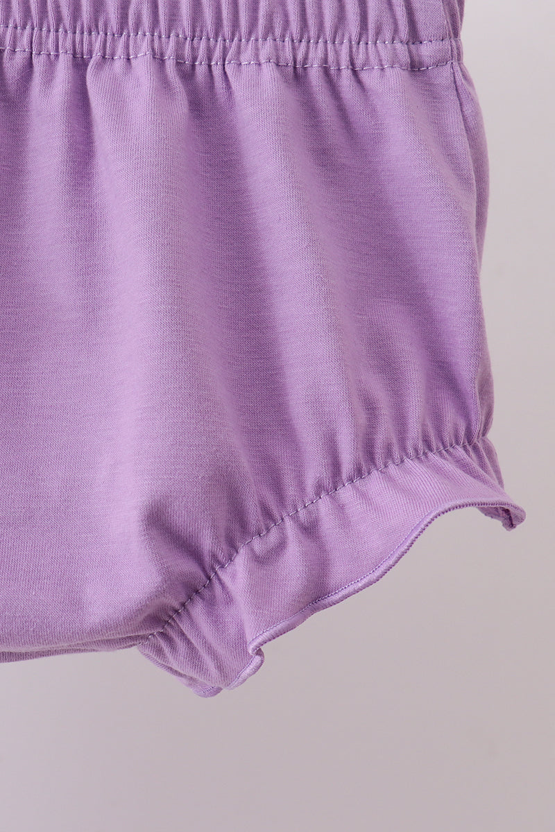 Purple Floral Embroidery Gingham Bloomer Set