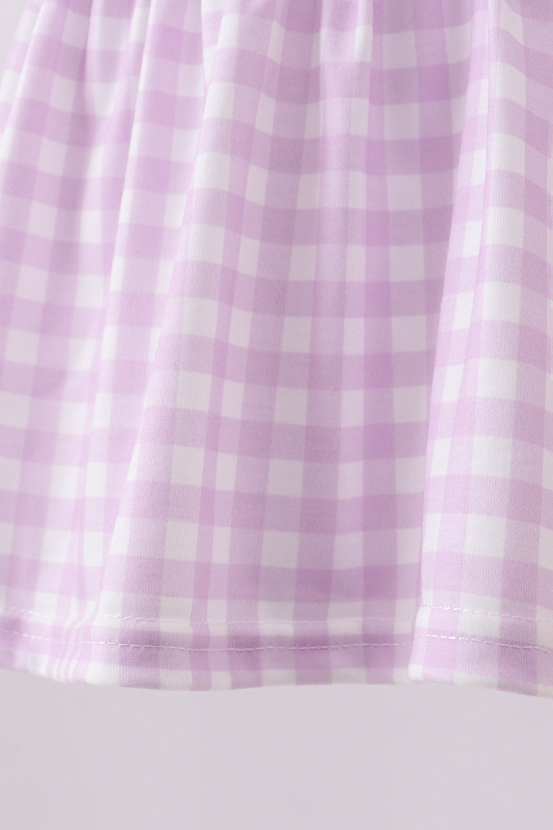 Purple Floral Embroidery Gingham Bloomer Set