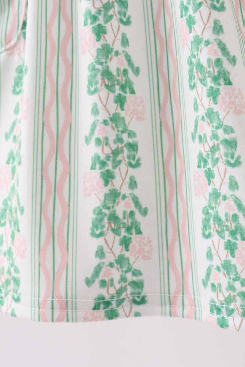 Green Floral Stripe Pocket Dress