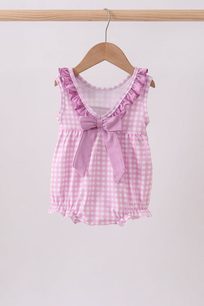 Pink Floral Bow Smocked Ruffle Bubble