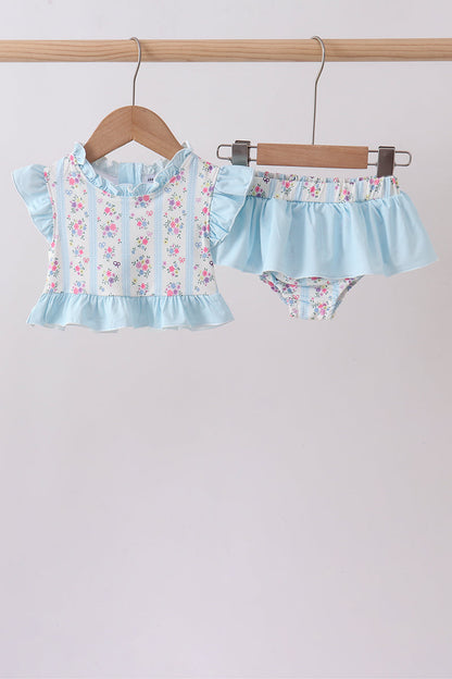 Blue Floral Ruffle 2pc Swimsuit