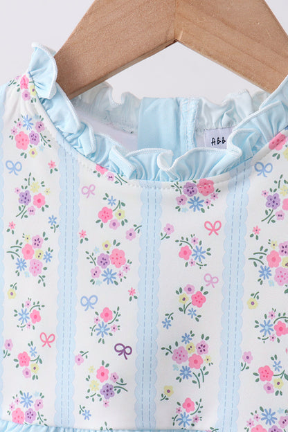 Blue Floral Ruffle 2pc Swimsuit