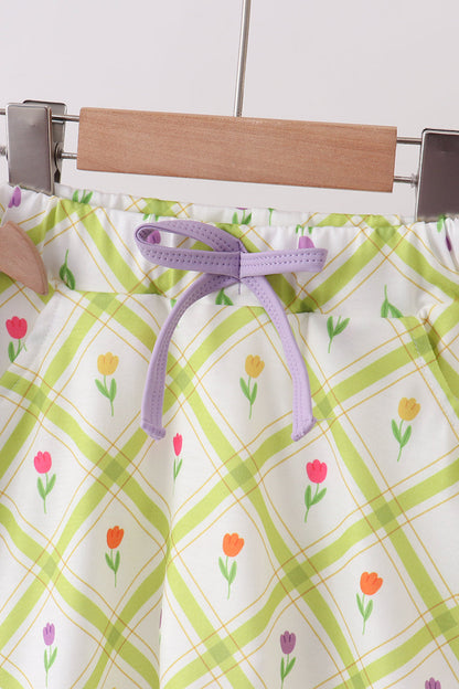 Purple Floral Bow Skorts Set