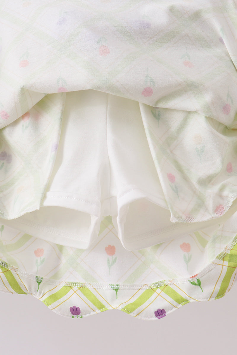 Purple Floral Bow Skorts Set