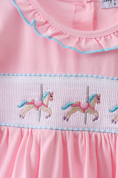 Pink Carousel Smocked Ruffle Dress