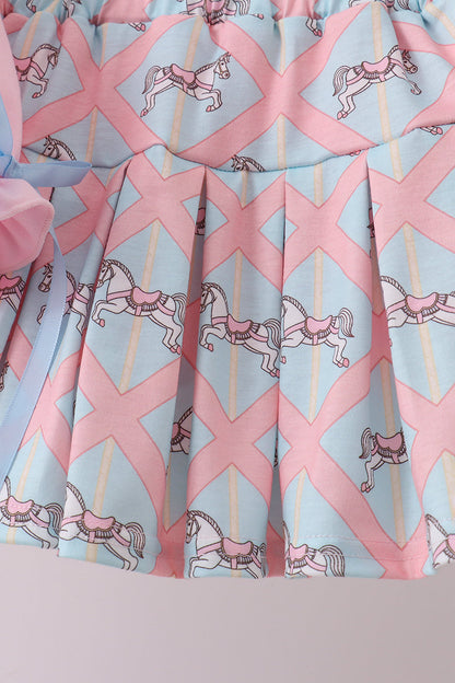 Pink Carousel Smocked Ruffle Skorts Set