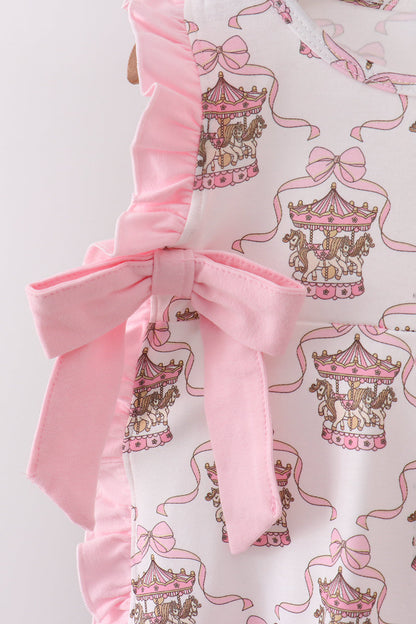 Pink Carousel Print Ruffle Bloomer Set