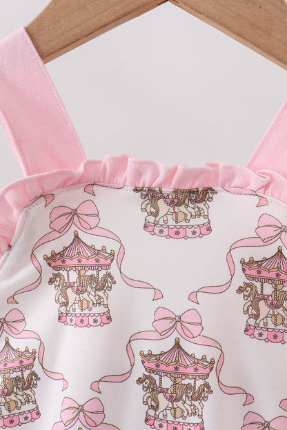 Pink Carousel Print Ruffle Bubble