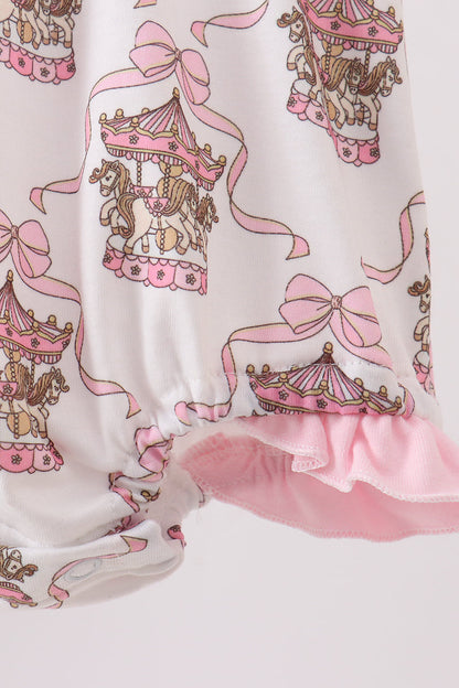 Pink Carousel Print Ruffle Bubble