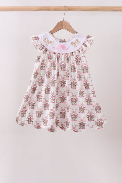 Pink Carousel Embroidery Ruffle Dress