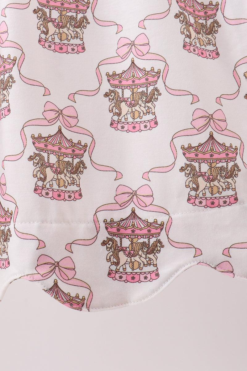 Pink Carousel Embroidery Ruffle Dress