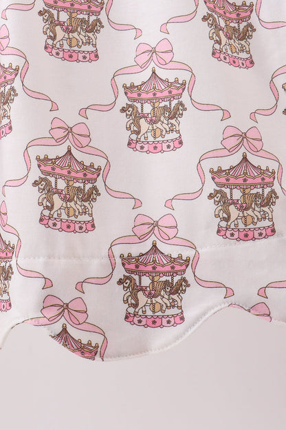 Pink Carousel Embroidery Ruffle Dress