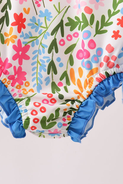 Summer Floral Print Ruffle Rashguard