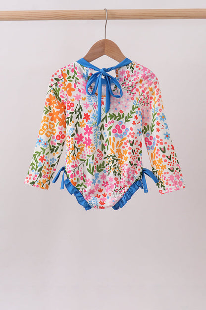Summer Floral Print Ruffle Rashguard