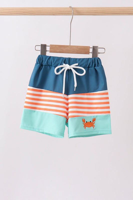 Crab Embroidery Swim Trunks