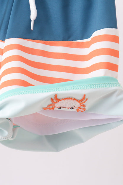 Crab Embroidery Swim Trunks