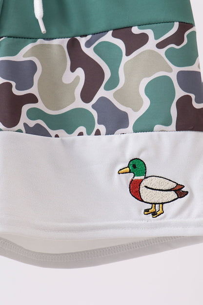 Camouflage Duck Embroidery Swim Trunks