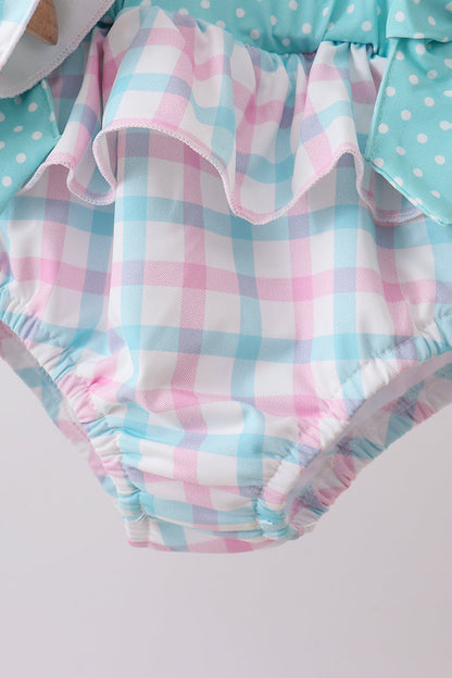 Green Plaid Horse Applique 2pc Swimsuit