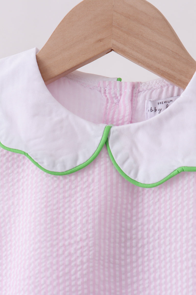 Pink Stripe Watermelon Embroidery Seersucker Bloomer Set