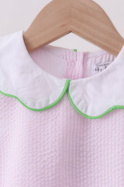 Pink Stripe Watermelon Embroidery Seersucker Bloomer Set
