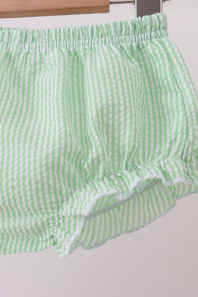 Pink Stripe Watermelon Embroidery Seersucker Bloomer Set