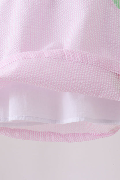 Pink Stripe Watermelon Embroidery Seersucker Bloomer Set