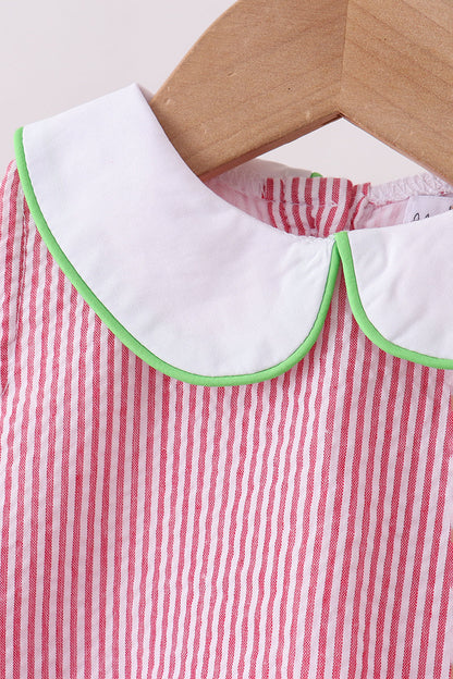 Red Stripe Watermelon Embroidery Seersucker Bloomer Set
