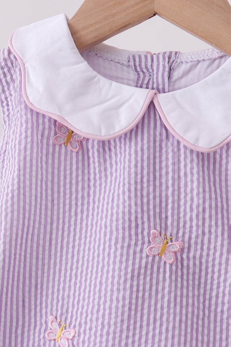 Purple Seersucker Butterfly Embroidery Bloomer Set