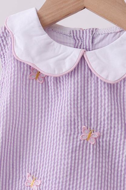Purple Seersucker Butterfly Embroidery Bloomer Set