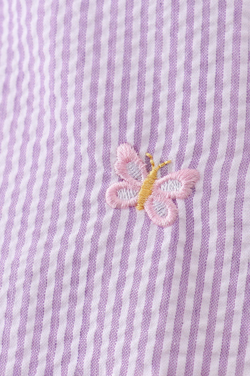 Purple Seersucker Butterfly Embroidery Bloomer Set